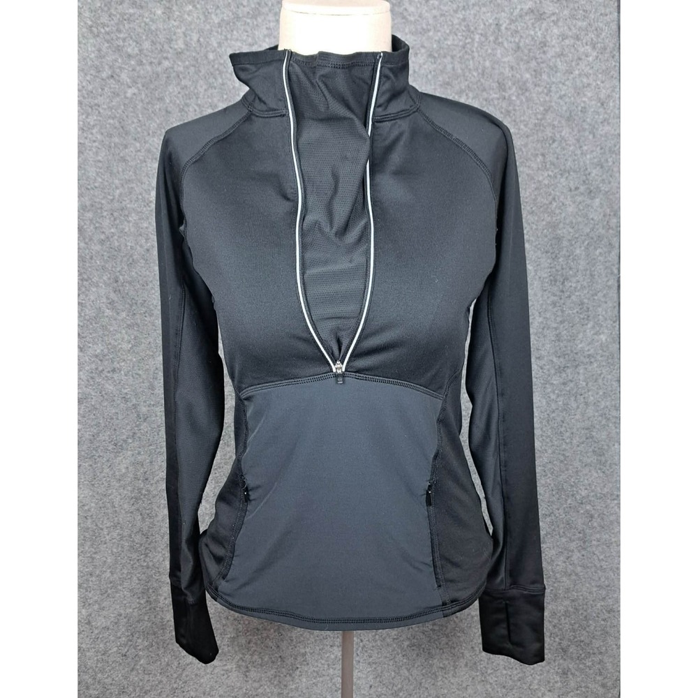 Athleta Womens  Top 1/2 Zip‎ Base layer Running Mock neck Thumbholes Black XS